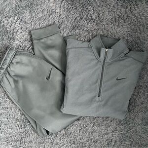 Men Size Large Nike Charcoal Black Dri-Fit Running Pants Quarter Zip Fleece